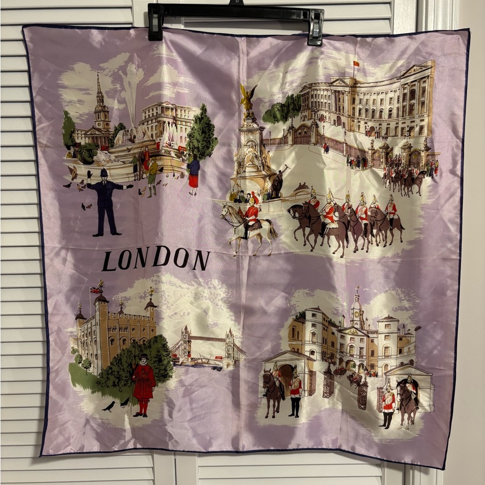 London Print Silk Scarf - Purple